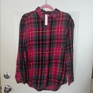 Victoria’s Secret NWT Plaid Button-Up pajama Shirt gold shimmer medium